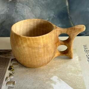 Hand Carved Unbranded Wood Mug 3" Decorative Unglazed